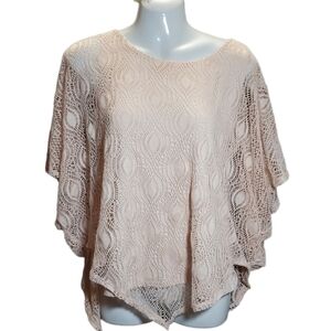 CHENAULT pink lace overlay blouse L